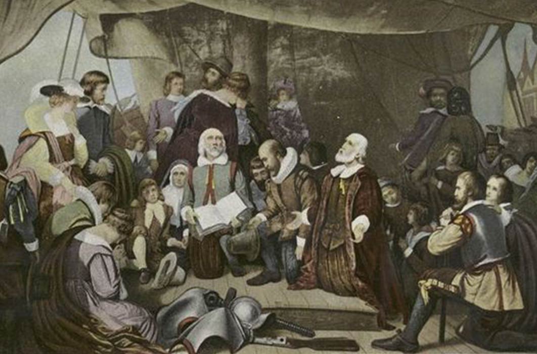 Embarkation of the Pilgrims. Pilgrim Hall, Plymouth, Mass. (Public Domain)