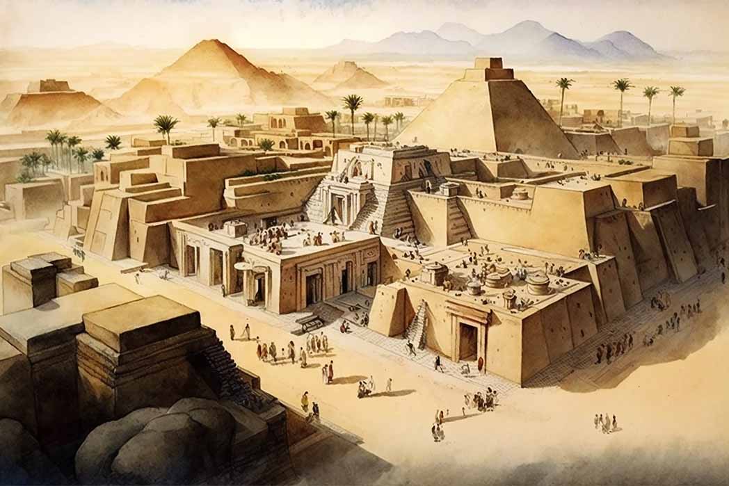 Sumerian City with ziggurat Water colour. (AlexaSokol83/ Adobe Stock)