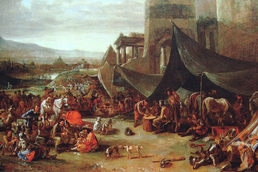 Sacking of Rome in 1527 by Johannes Lingelbach (17th century) 14,000 mercenaries under George von Frundsberg joined the Duke of Bourbon and the Constable of France, Charles III, to lead them towards Rome