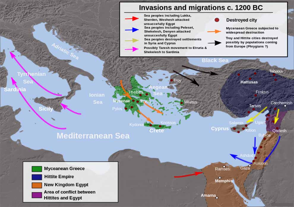 Migrations, invasions and destructions during the end of the Bronze Age c. 1200 BC. (CC BY-SA 3.0)