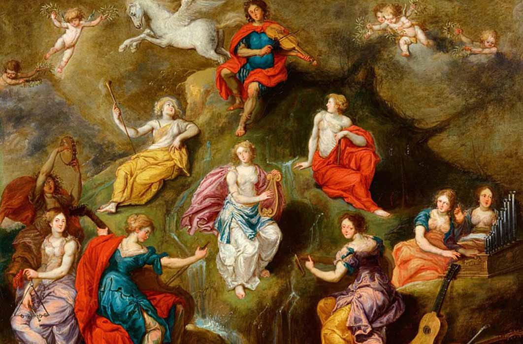 Apollo and the Nine Muses by Simon de Vos (1630) (Public Domain)