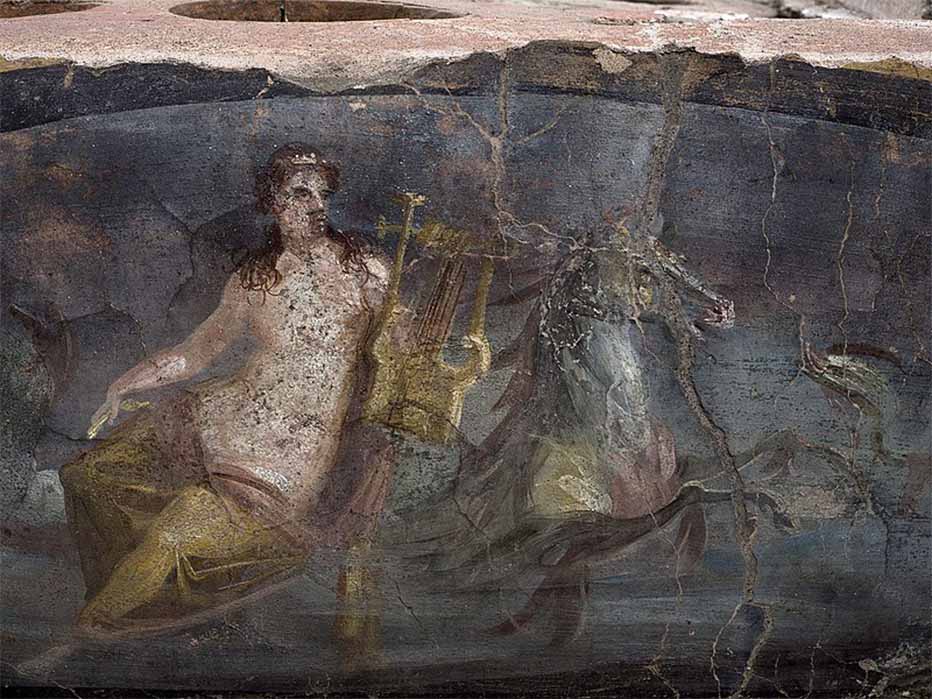 Nereid half reclining on the back of a seahorse, fresco from Pompeii (CC0)