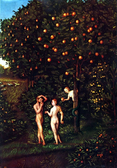 Paradise The Fall of Man / Tree of Knowledge. Lucas Cranach the Elder (1472–1553). (Public Domain).