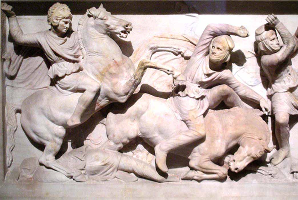 Detail of the Alexander Sarcophagus located in the Istanbul Archaeology Museum. Here Alexander fights the Persians at the Battle of Issus. (CC BY-SA 2.5)