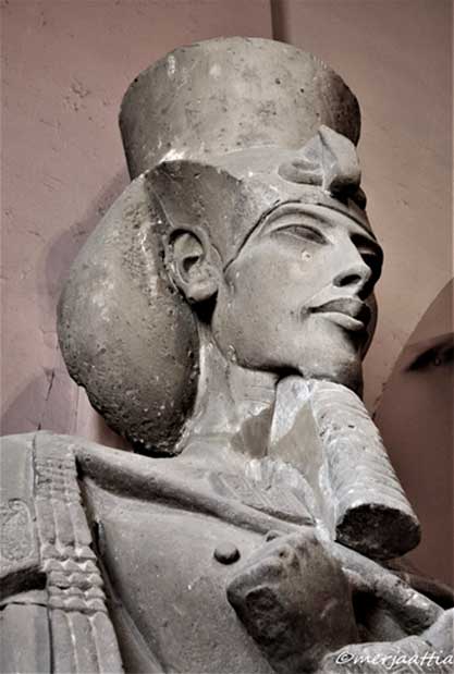 Pharaoh Akhenaten adored Nefertiti, but also took a special liking to a lesser wife, Kiya. It is not known why she was honored with a rare title ‘Greatly Beloved Wife’; but scholars speculate it could be because she provided the king with a male heir in the person of Tutankhamun. This colossal sandstone sculpture of Akhenaten wearing the Khat headdress and double crown was discovered at Karnak Temple. Egyptian Museum, Cairo.