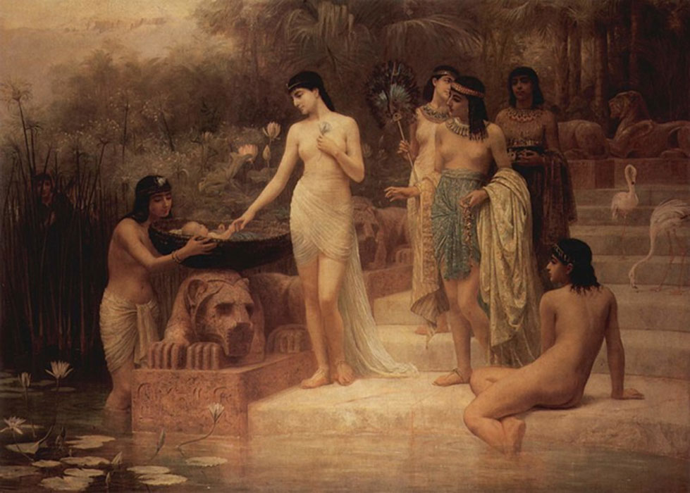 Pharaoh's daughter finds Moses in the Nile by Edwin Long (1886)(Public Domain)