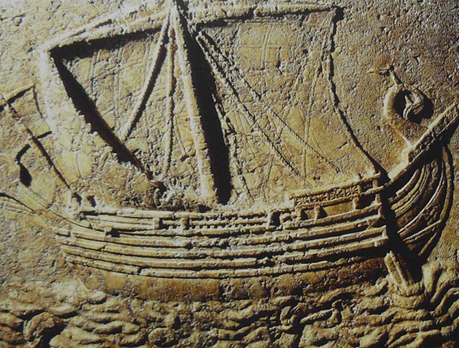Phoenician ship carved on the face of a sarcophagus. 2nd century AD (Elie Plus/ CC BY-SA 3.0)