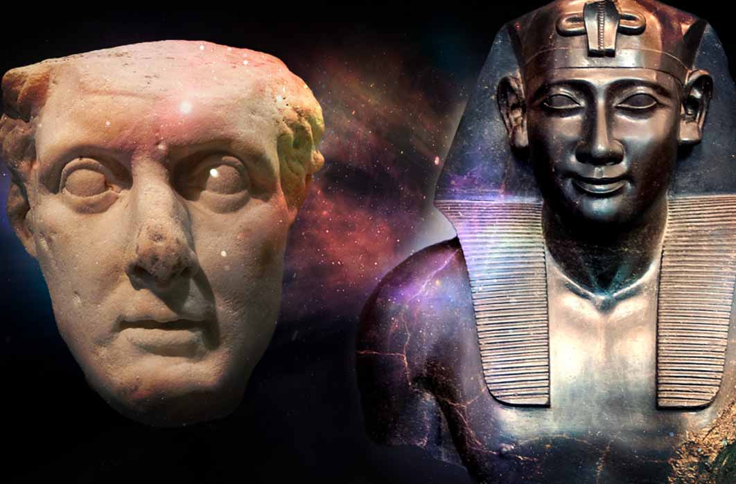 Deriv: Ptolemy as Pharaoh in the British Museum (Stella / CC BY-SA 4.0) and Ptolemy I, Ny Carlsberg Glyptotek, Copenhagen (CC BY-SA 3.0)