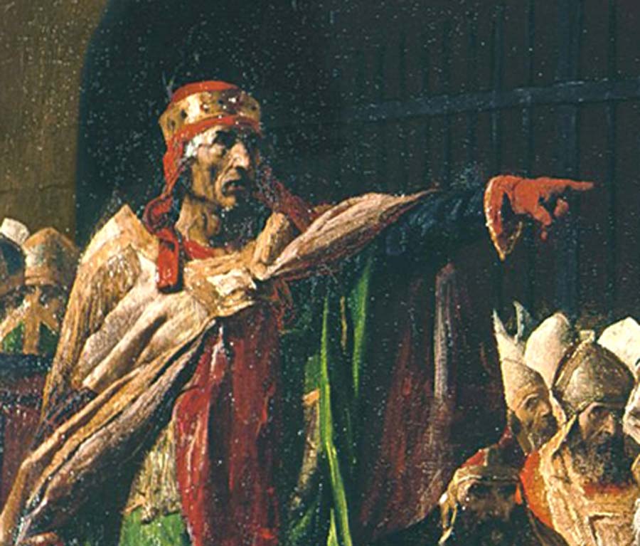 Detail of Laurent’s "Public Prosecutor", Pope Stephen VI, during the strange trial of the corpse of Pope Formoso. (Public Domain)