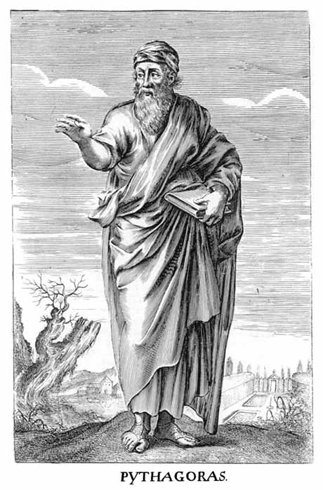 Pythagoras, ancient Greek philosopher. From Thomas Stanley, (1655), The history of philosophy: containing the lives, opinions, actions and Discourses of the Philosophers of every Sect (Public Domain)