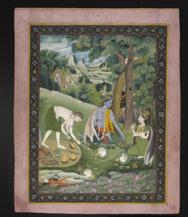 Rama, Lakshmana, and Sita Cooking and Eating in the Wilderness by the trees (c. 1815) Museum of Fine Arts, Houston (Public Domain)