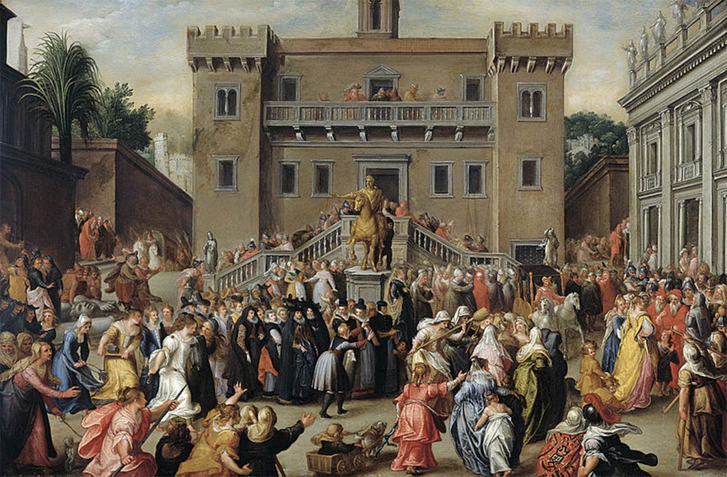 The Women of Rome Gathering at the Capitol by Pieter Isaacsz (1600) Rijksmuseum (Public Domain)
