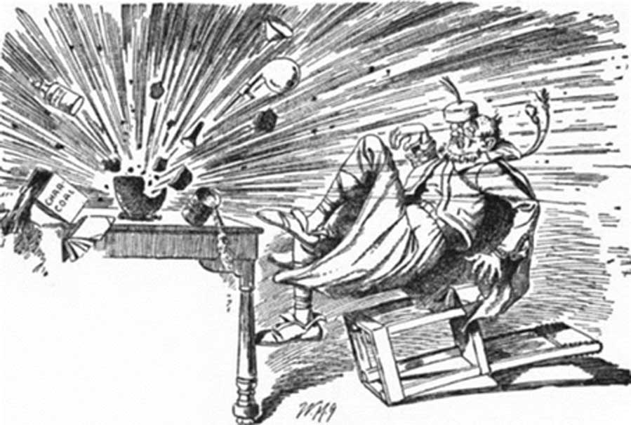 Roger Bacon Discovers Gunpowder, from Bill Nye's Comic History of England. (Public Domain)