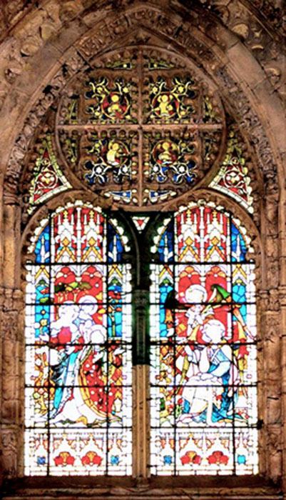 Rosslyn Chapel’s Victorian east window is a geometric puzzle encoding information about the building’s architecture.  (Image: Ashley Cowie)