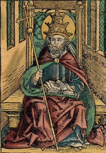 Saint Peter portrayed as a Pope in the Nuremberg Chronicle (1493) (Public Domain)