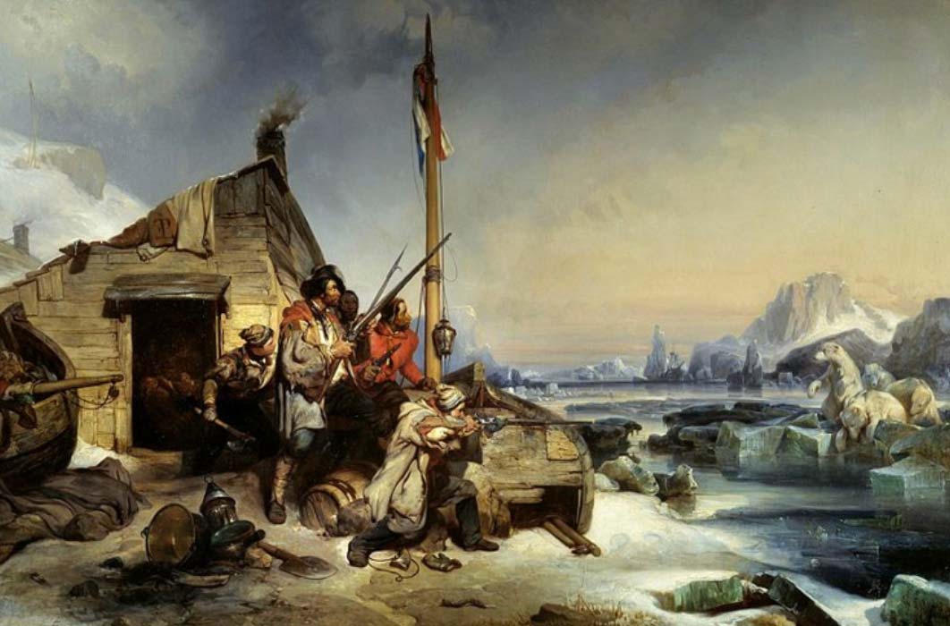 Wintering of a team of Dutch sailors on the eastern coast of Novaya Zemlya by Eugène Lepoittevin (1839) Musée départemental de l'Oise. (Public Domain)