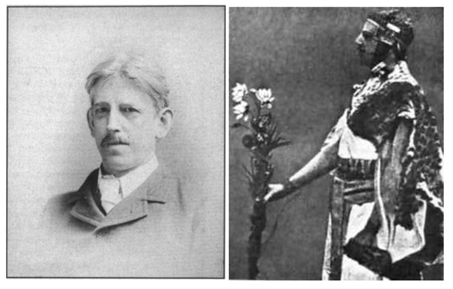 Samuel Liddell MacGregor Mathers (1854-1918) (Public Domain) and Samuel Liddell MacGregor Mathers, in Egyptian getup, performs a ritual in the Hermetic Order of the Golden Dawn. (Public Domain)