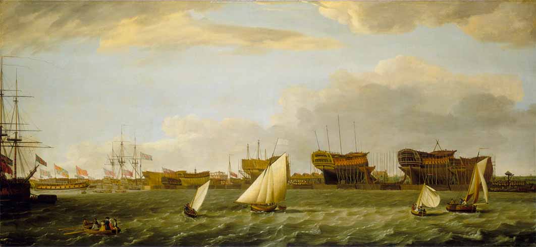 Blackwall Yard from the Thames by Francis Holman (1784) (Public Domain)
