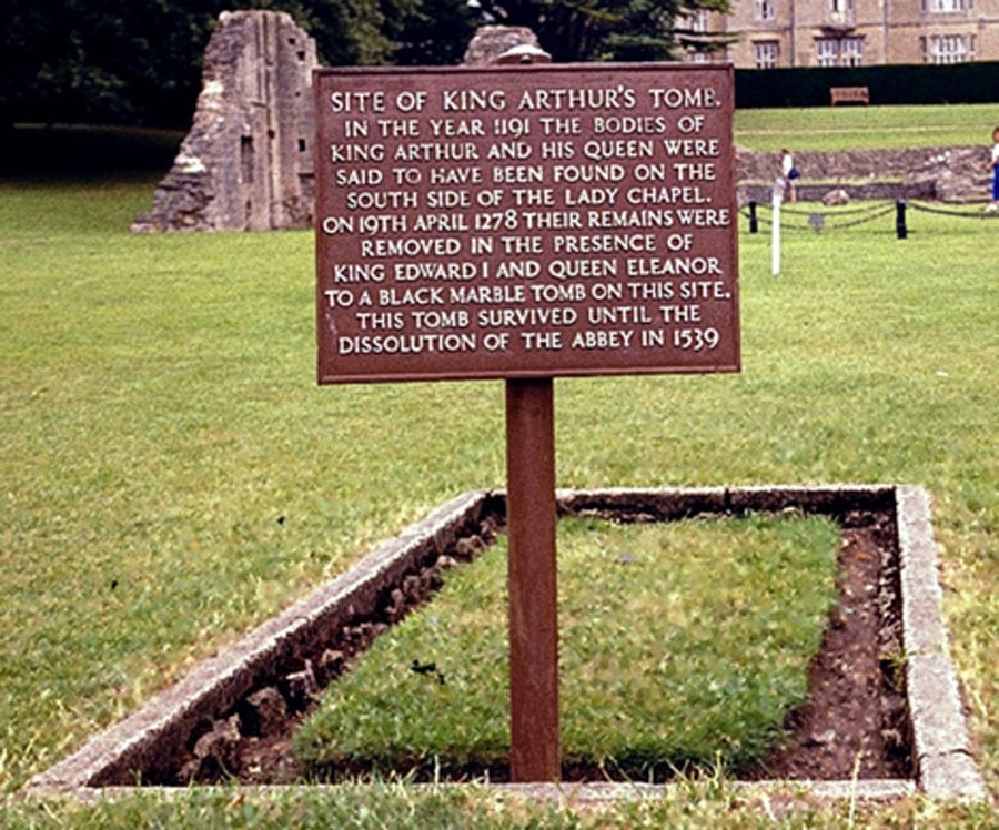 Site of what was supposed to be the grave of King Arthur and Queen Guinevere on the grounds of former Glastonbury Abbey, Somerset, UK (CC BY-SA 3.0)