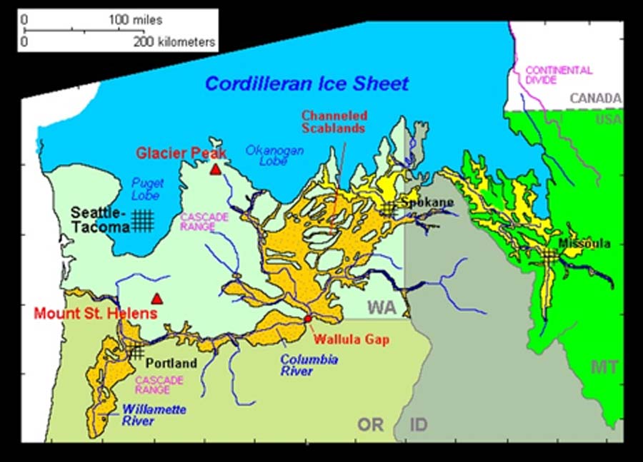 Southern edge of the ice sheet that extended north along the Pacific coast and covered the Alaska Peninsula. (Public Domain)