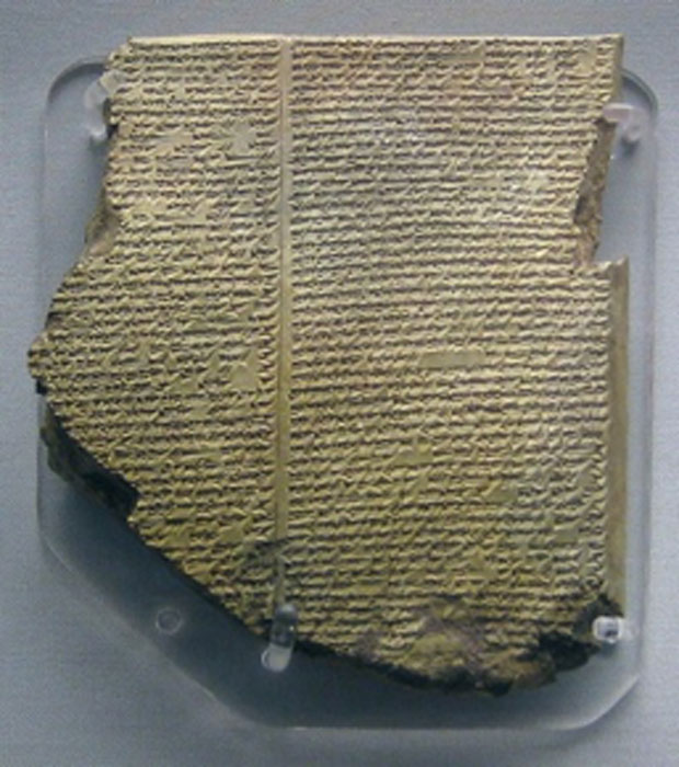 Tablet XI in clay with the story of the universal Flood, written in cuneiform characters in the Akkadian language. British Museum , London (Public Domain)