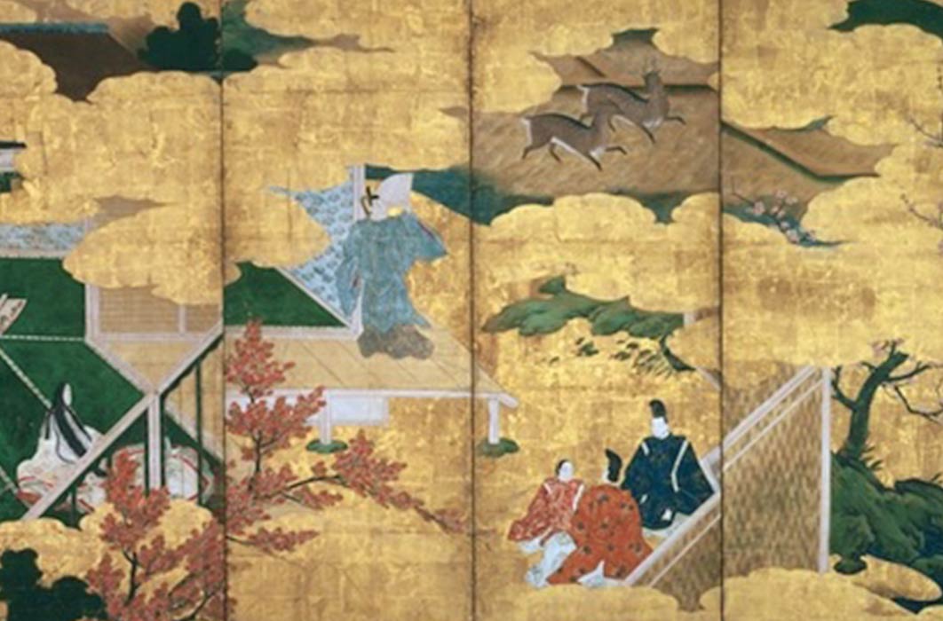 Folding Screen with Design of the Scenes from The Tales of Genji by anonymous painter. Tokyo Fuji Art Museum (Public Domain)