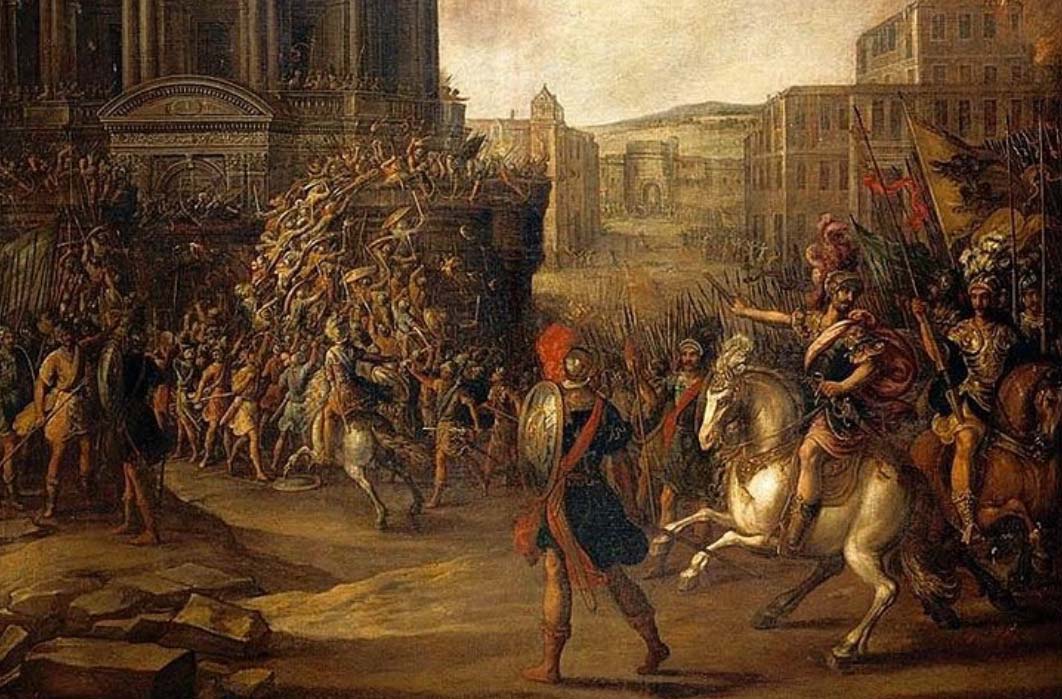 Battle Scene with a Roman Army Besieging a Large City by Juan de la Corta (17th century) (Public Domain)