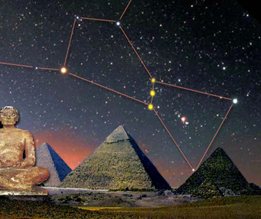 The Constellation of Orion - especially the three stars of the 'Belt' - could have appeared to a hypothetical Egyptian priest of the middle of the third millennium BC (or... much earlier?) who had observed the sky from the Giza Plain (Image: Courtesy of Dr Volterri / Deriv).