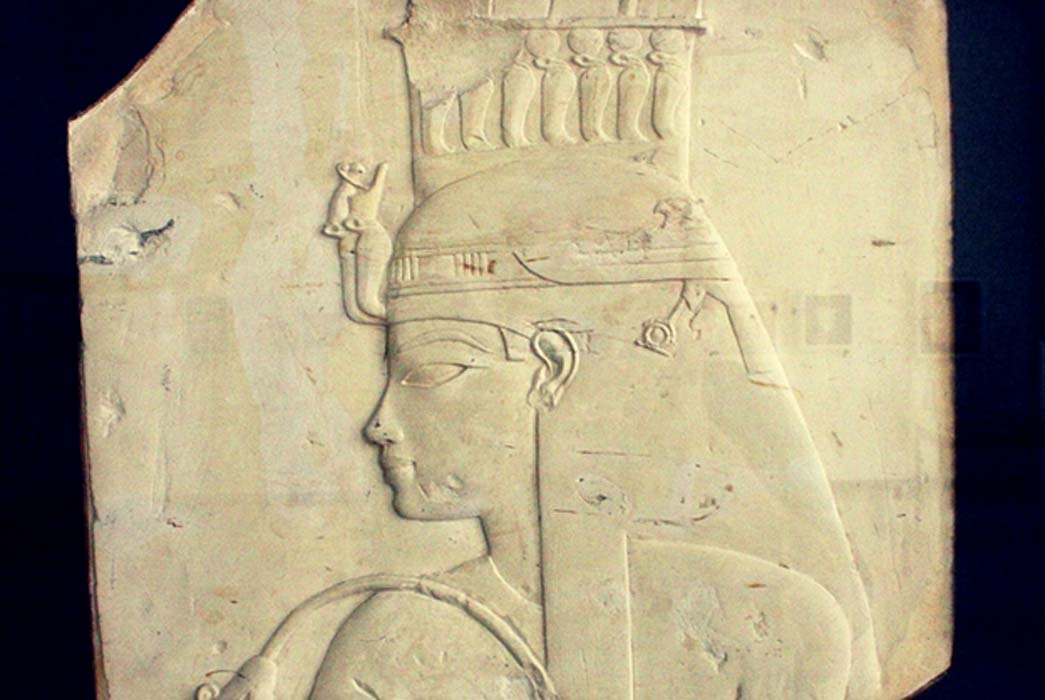 A relief originally from the tomb of Userhat (TT47) at Thebes depicts Queen Tiye. Brussels Royal Museum.