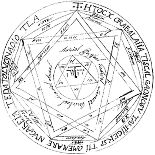 This version of the "The Great Pentacle" was described in the Key of Solomon manuscripts in Bodleian Library Michael MS. 276, a 17th-century Italian manuscript. (Public Domain).