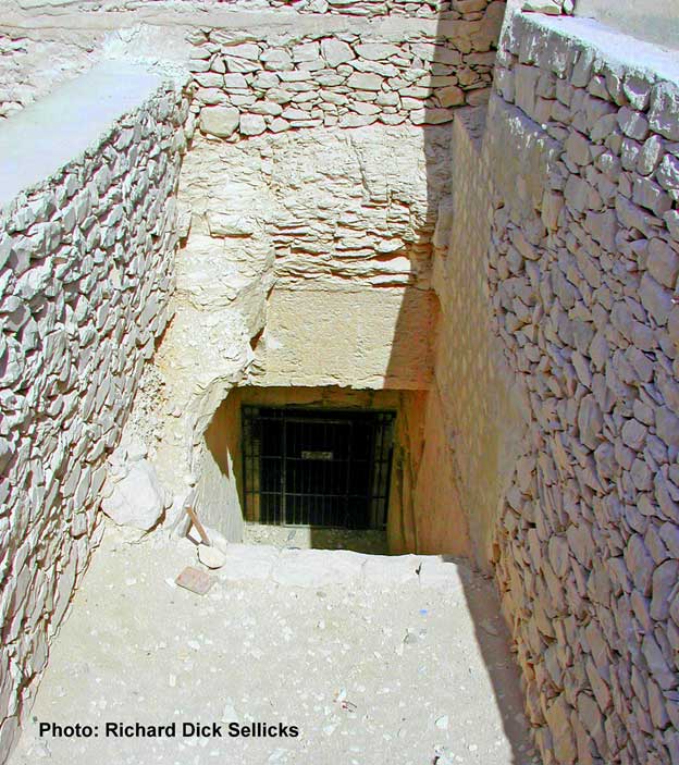 The entrance to the enigmatic single-chambered, undecorated Tomb 55 that seems to have contained the reburials of Queen Tiye, and possibly, her son Akhenaten too.