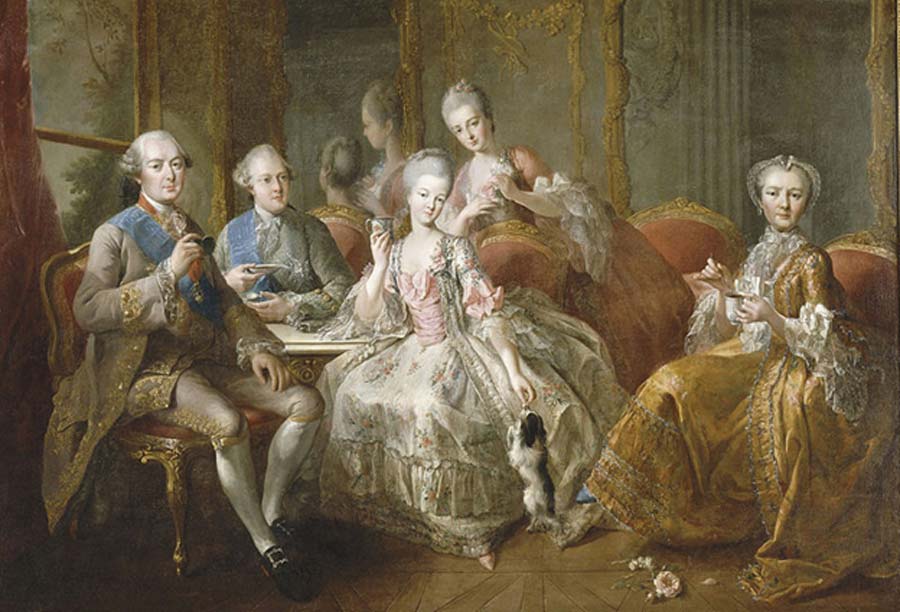 The family of the Duke of Penthièvre called ‘La tasse de chocolat’  by Jean-Baptiste Charpentier the Elder  (1768) (Public Domain)
