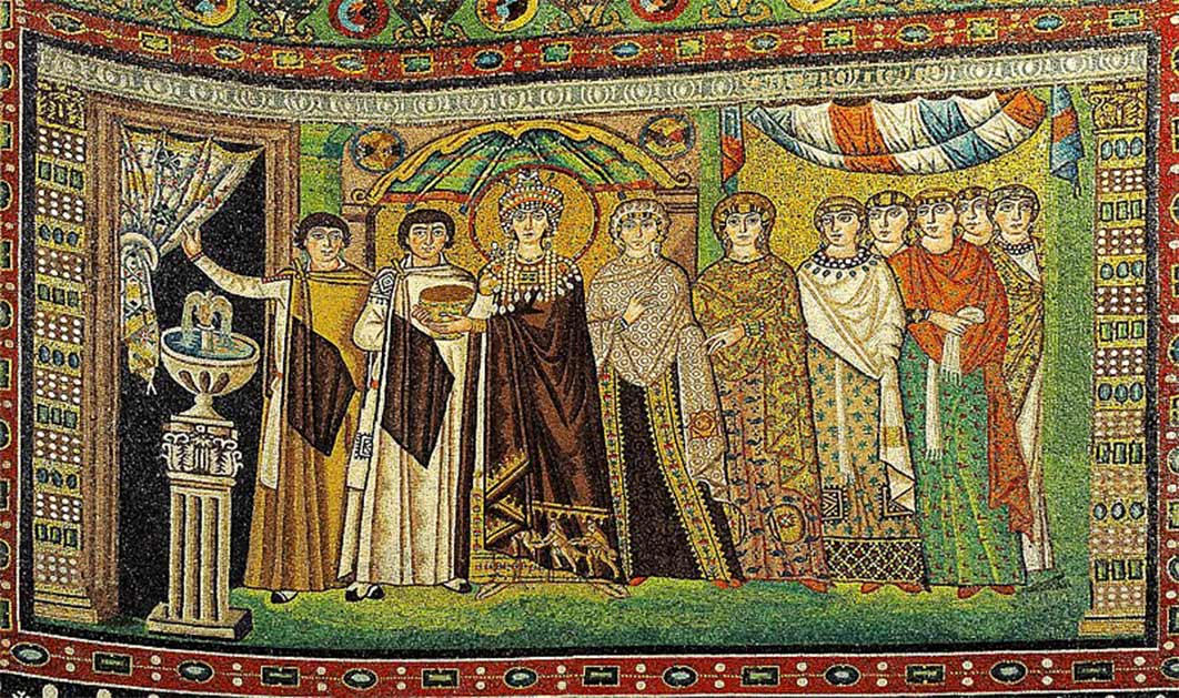 Mosaic of Theodora - Basilica of San Vitale, RAVENNA (built A.D. 547), Italy. UNESCO World heritage site. (Petar Milošević/ CC BY-SA 4.0)