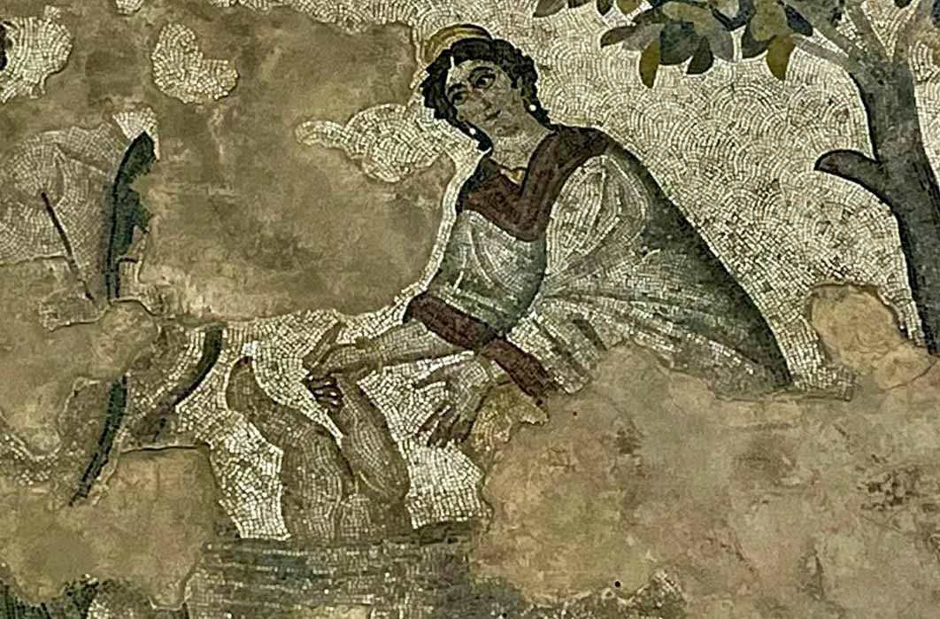 Mosaic of Thetis dipping baby Achilles in the Styx – Haleplibache Excavation, Amazon Villa, Sanliurfa Mosaic Museum (Image: Courtesy Micki Pistorius)