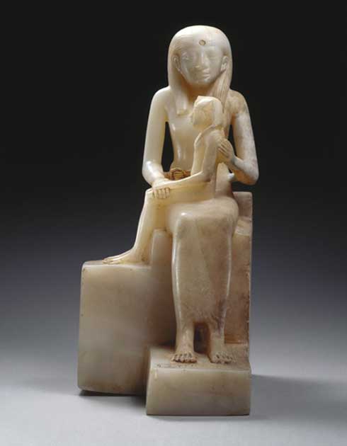 This exquisite alabaster statuette shows Pharaoh Pepi II of the Sixth Dynasty - who ascended the throne as a mere child - sitting on the lap of his formidable mother, Queen Ankhesen-meryre II. Brooklyn Museum, New York.