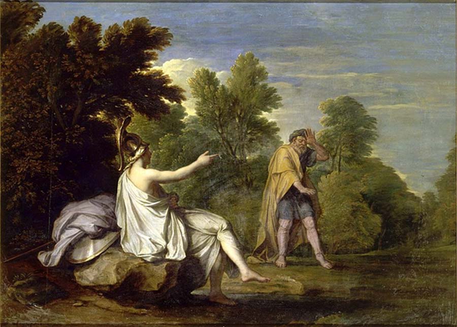 Tiresias seeing Athena bathe by René-Antoine Houasse (1698) (Public Domain)