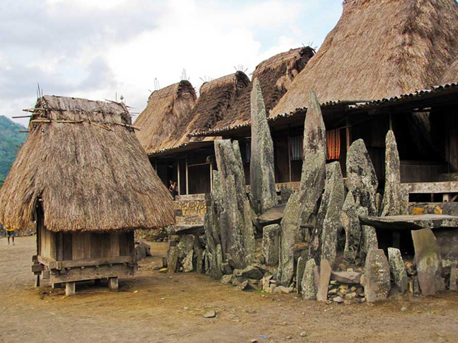 Traditional village with unusual rock altar. Flores