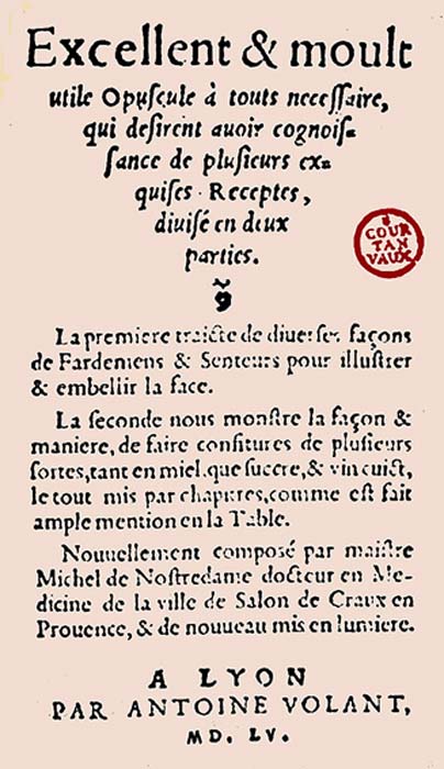 Traité fardement confitures of Nostradamus (1555) (Public Domain)