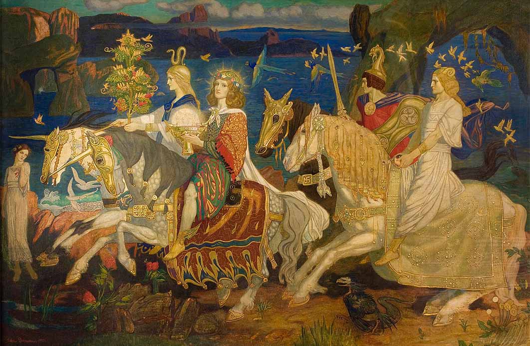 The Tuatha Dé Danann as depicted in John Duncan's Riders of the Sidhe (1911) (Public Domain)