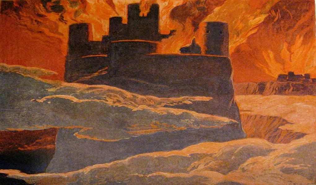 A scene from the last phase of Ragnarök, after Surtr has engulfed the world with fire (by Emil Doepler, 1905) 