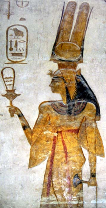 Nefertari, wife of Ramesses II, holding a sistrum at Abu Simbel. (Public Domain)
