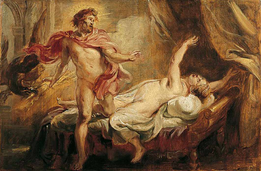 Death of Semele, caused by the Theophany of Zeus without a mortal disguise, by Peter Paul Rubens (1640) (Public Domain)