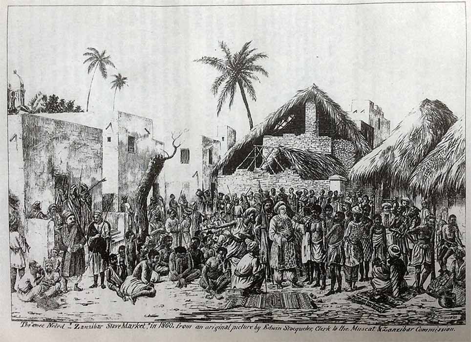 Zanzibar slave market by Edwin Stocqueler (1860) (Public Domain)