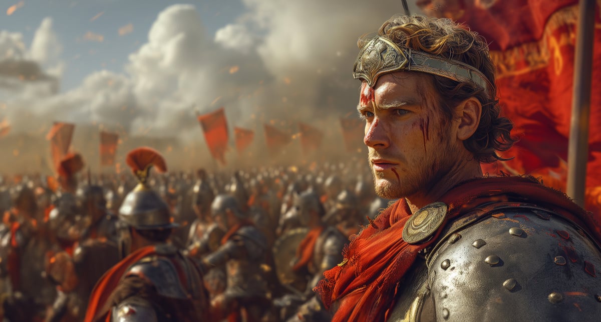 AI image of Alexander the Great in battle.