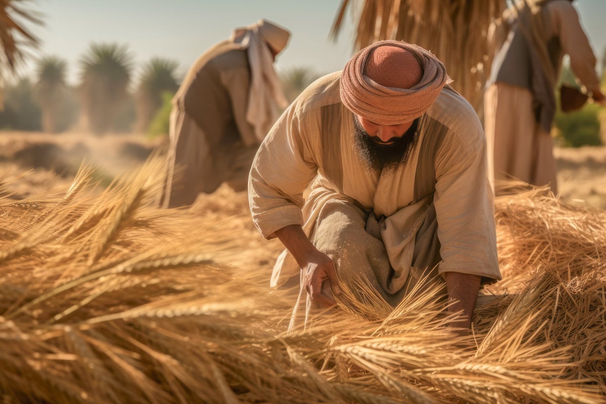 AI image of farmer life in ancient Egypt.