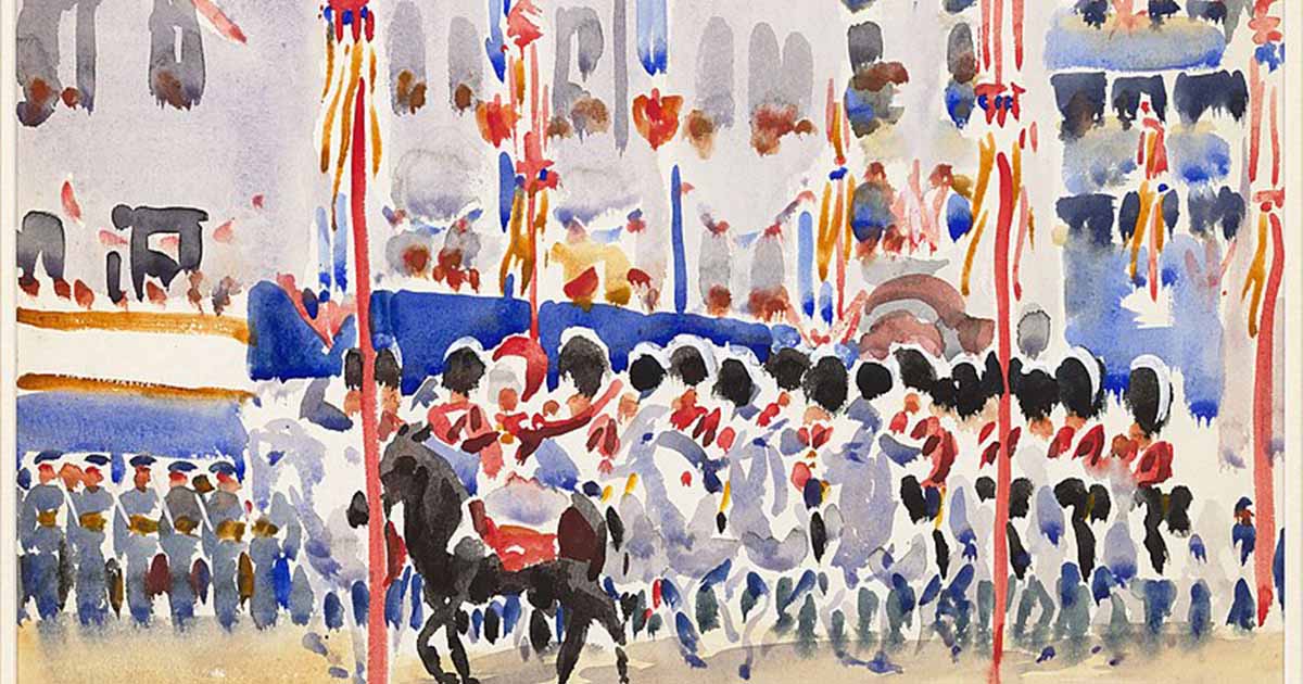 Mounted Band of The Scots Greys, depicting the Coronation of King George VI of England, by Harry Greville Wood Irwin (1937) (Public Domain)