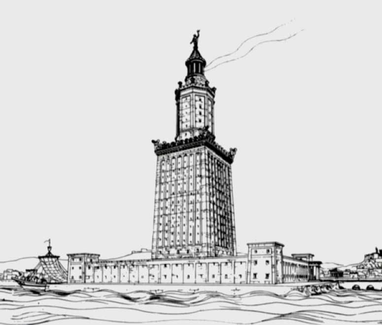 A drawing of the Pharos of Alexandria by German archaeologist Prof. H. Thiersch (1909). (Public Domain)