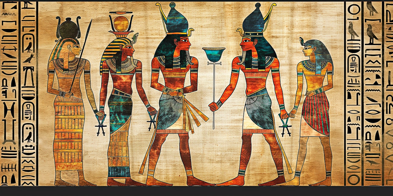 Depiction of Pharaohs and Egyptian gods.