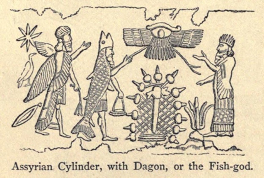 Engraving of an Assyrian Cylinder, with Dagon, or the Fish-god (Public Domain)