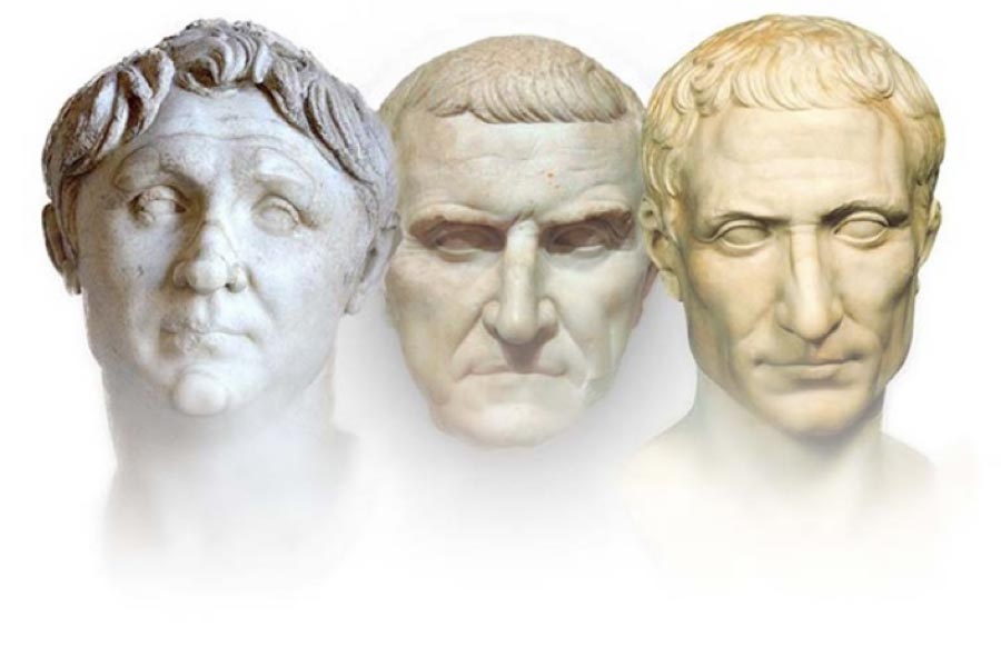 The First Triumvirate of the Roman Republic:  Gnaeus Pompeius, Licinius Crassus, and Gaius Julius Caesar (Mary Harrsch/ CC BY-SA 4.0)
